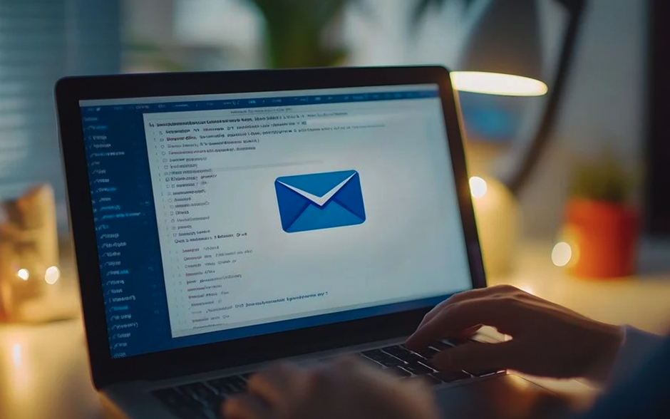 A person checking their email inbox on a digital screen in the morning, preparing for a productive workday.
