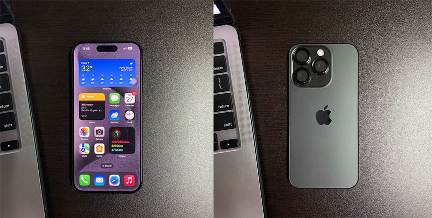 Front and back view of the iPhone 15 Pro.