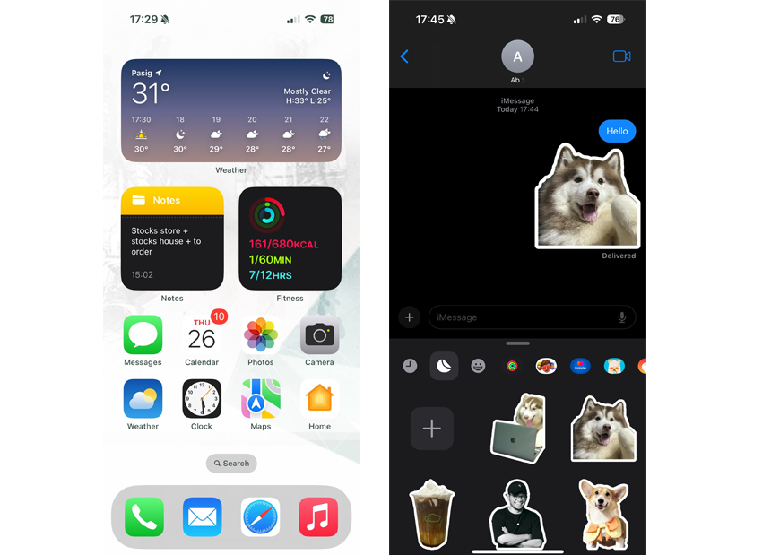 Examples of iOS 17 upgrades, including personalized phone calls, live stickers, and interactive widgets.