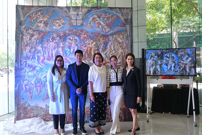 Globe executives with ATIN Global at the unveiling of a reproduction of Michelangelo's "The Last Judgment" at The Globe Tower.