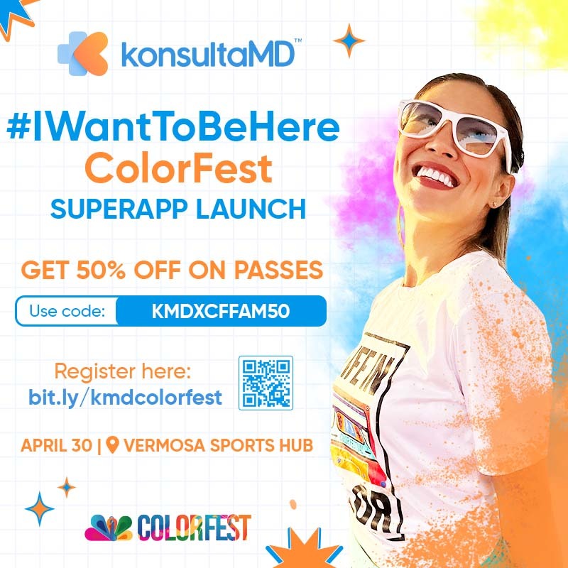 Promotional poster of KonsultaMD's #IWantToBeHere ColorFest Run event.