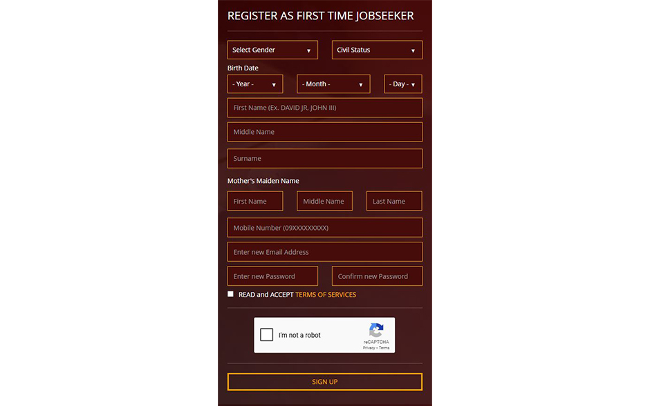 Screenshot of NBI Clearance eServices for first-time jobseekers.