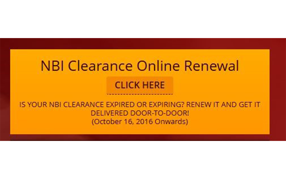Screenshot of NBI Clearance eServices for renewal 2016 onward.