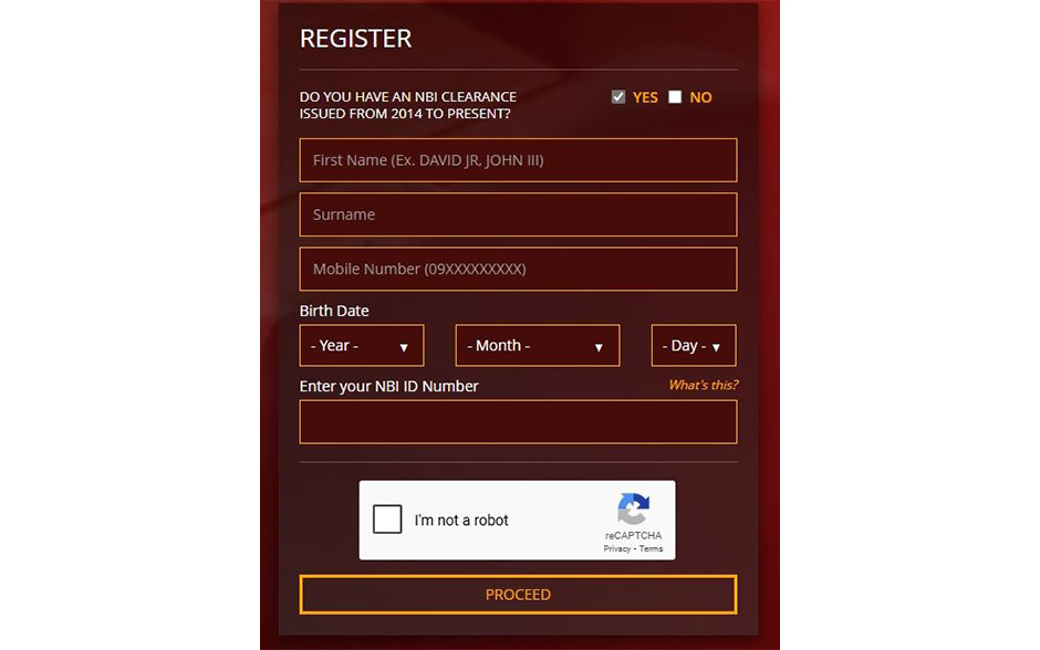 Screenshot of NBI Clearance eServices for renewal.
