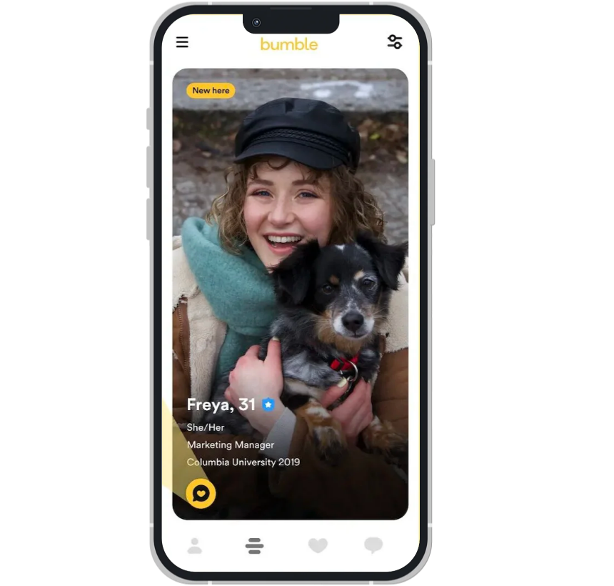 Photo of the Bumble app's UI.