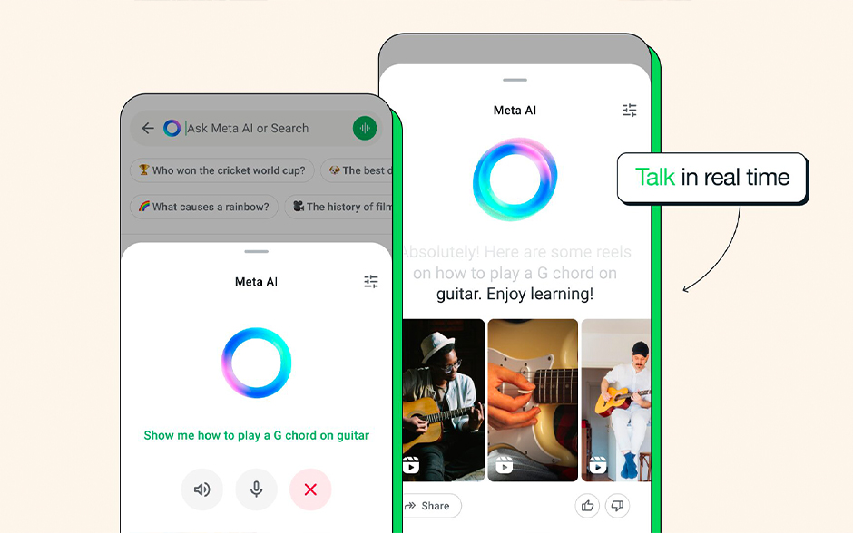 An illustration of the "Ask Meta AI" feature on WhatsApp.