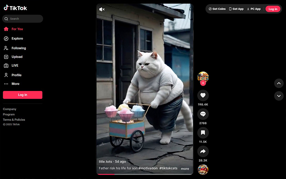 Photo of TikTok website's UI.