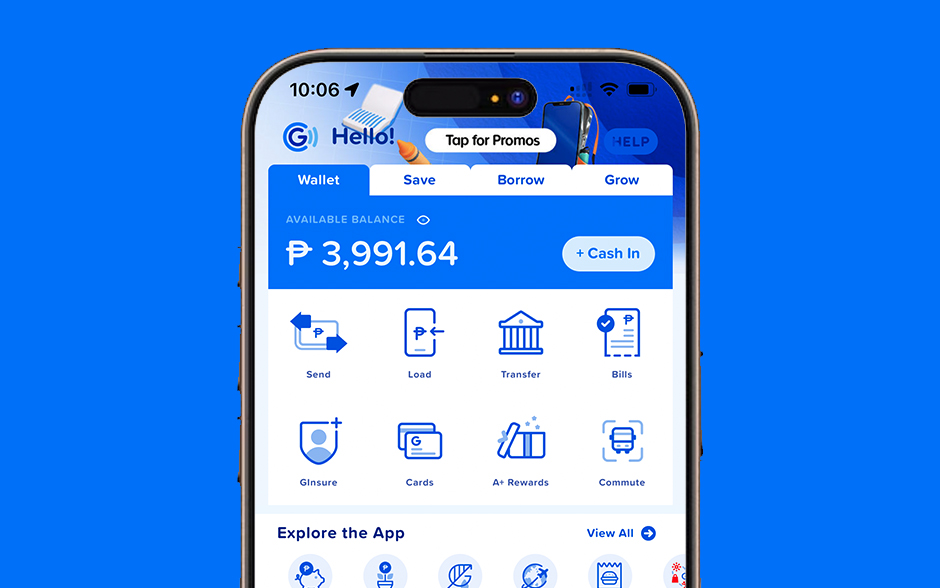 Photo of GCash app UI.