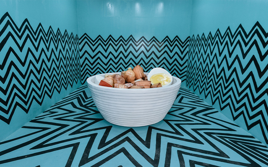 Photo of a giant adobo rice bowl in the Food Wanderer x Lakbay Museo.