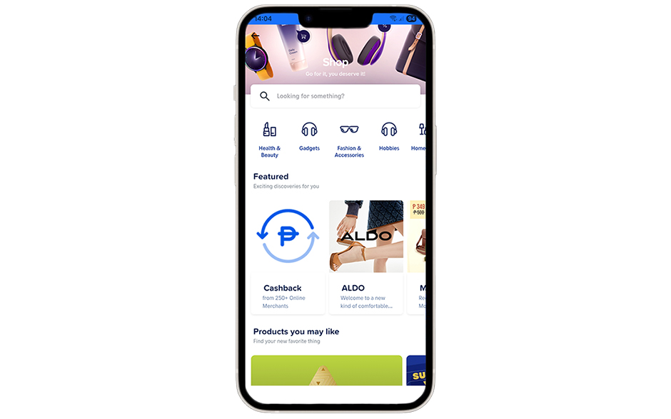 Screenshot of GLife's "Shop" UI in the GCash app.
