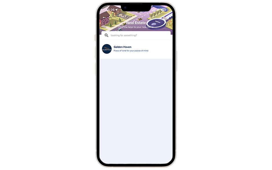 Screenshot of GLife's "Real Estate" UI in the GCash app.