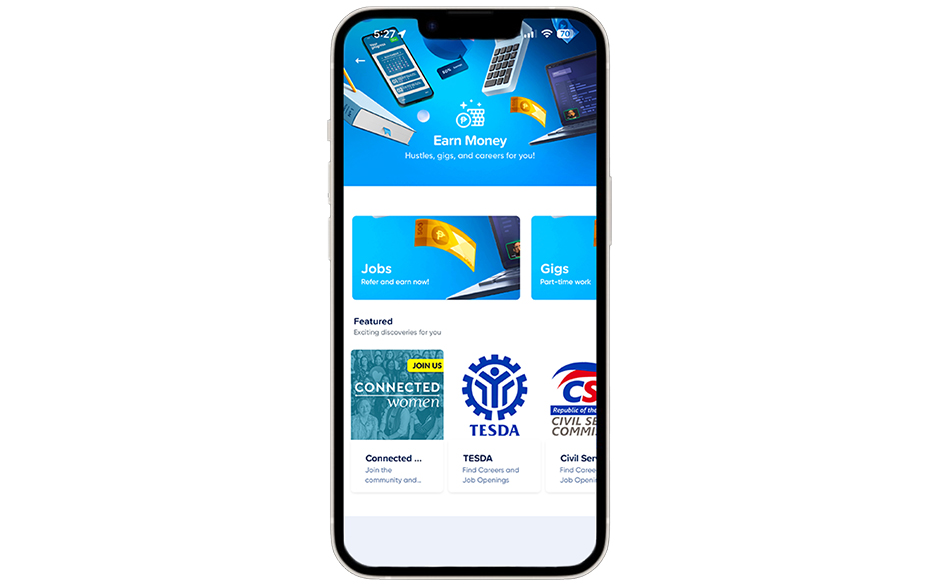 Screenshot of GLife's "Earn Money" UI in the GCash app.
