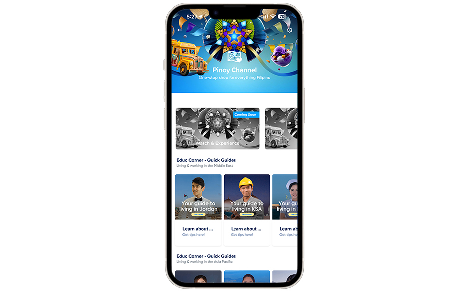 Screenshot of GLife's "Pinoy Channel" UI in the GCash app.