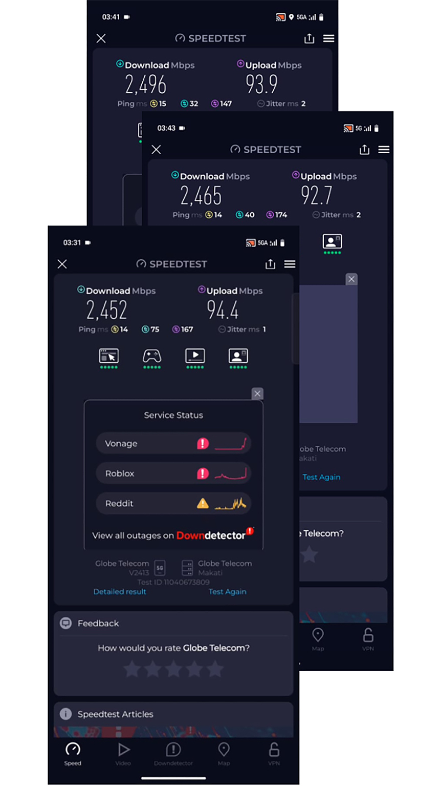 Screenshot of Ookla Speedtest results.