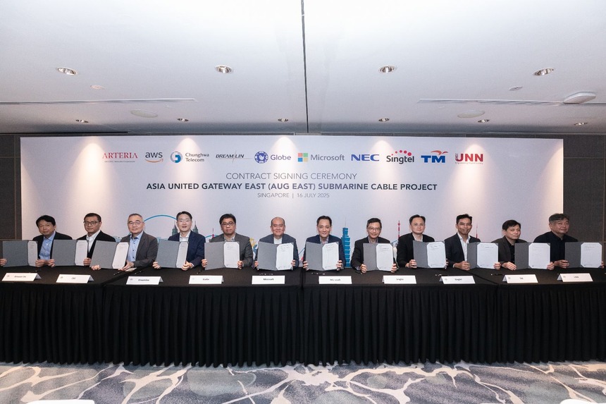 Globe and other telco companies at the Asia United Gateway (AUG) East Submarine Cable Project contract signing.