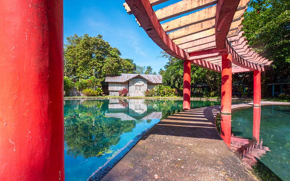 Photo of a pathway crossing a pool in Bura Soda Water Park.