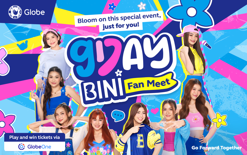 Promotional poster of Globeâs G Day BINI Fan Meet featuring P-Pop girl group BINI.