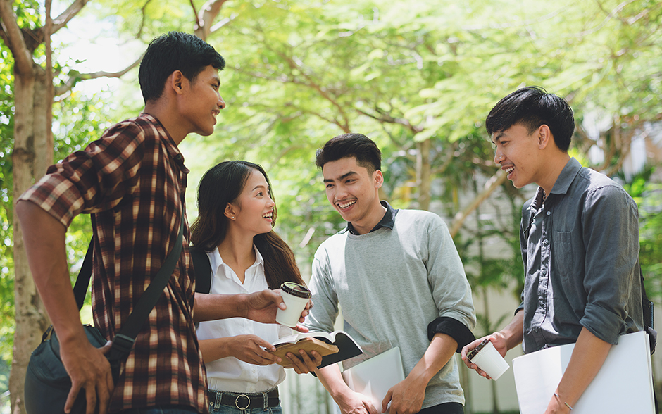 College students enjoying campus life.