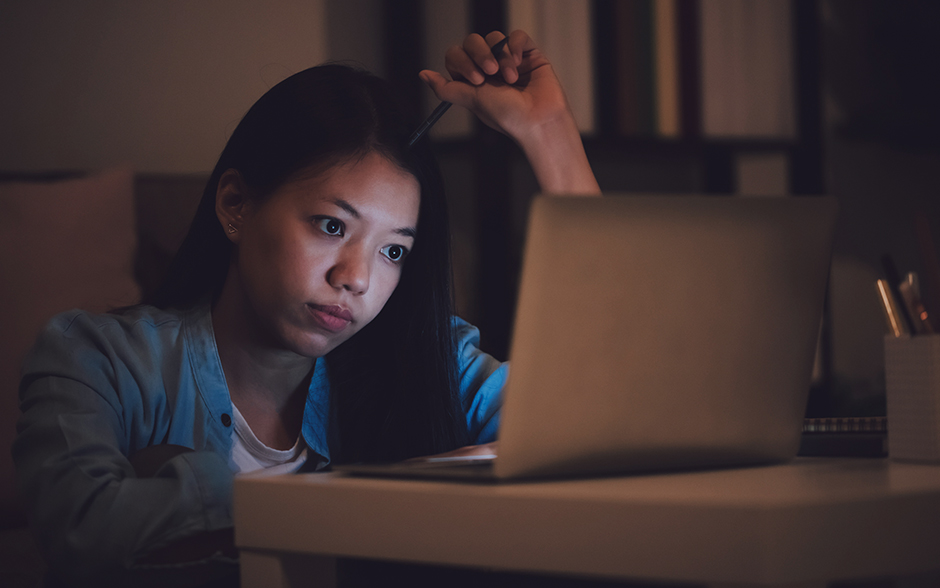A student studying into late hours.
