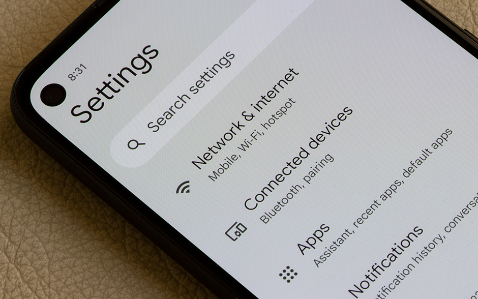 An android cellphone showing the user interface of the settings app.
