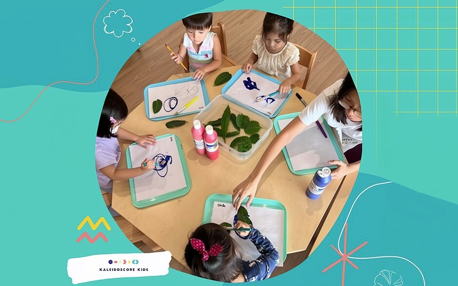 Children enthusiastically use paint brushes on paper, bathed in a bright, cheerful light.