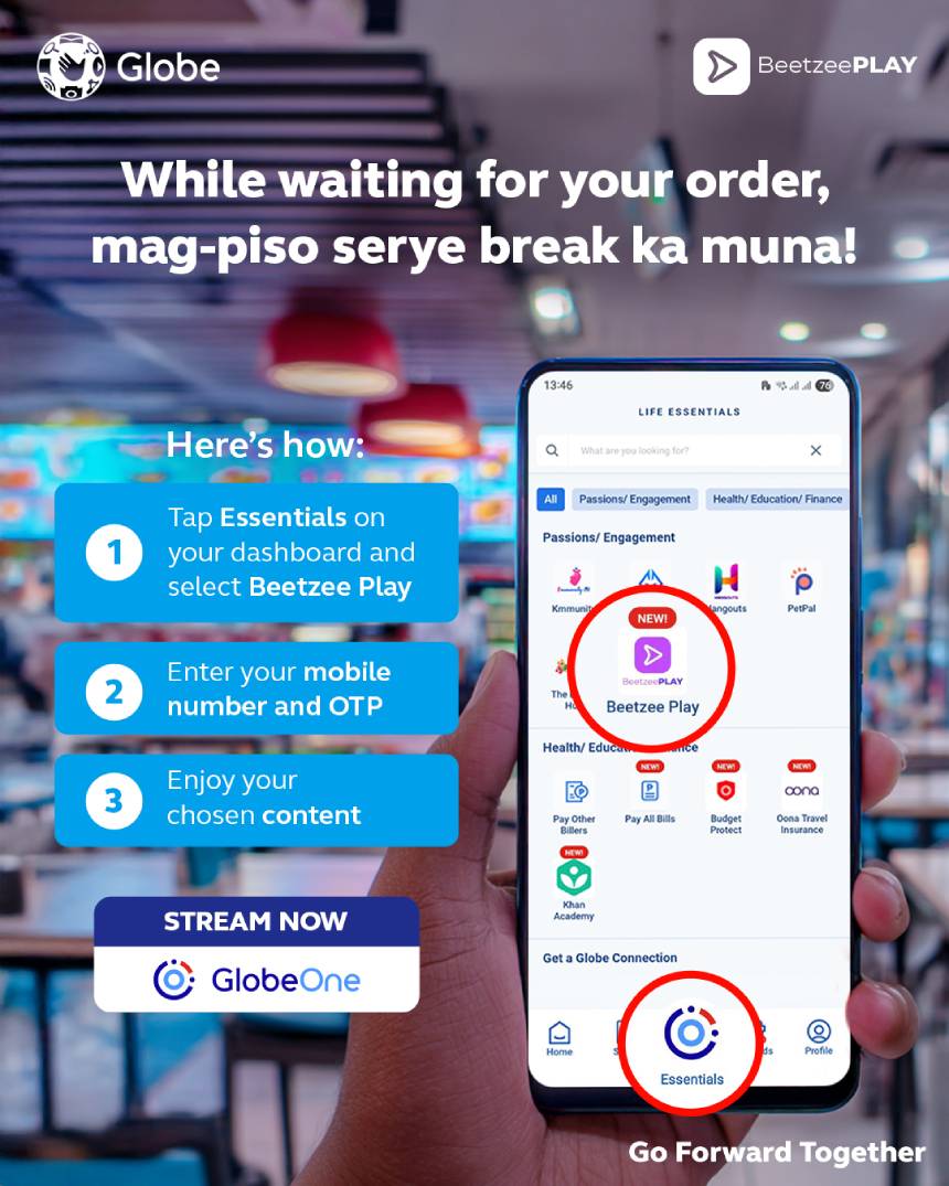 Steps to watch piso serye on Beetzee through GlobeOne.