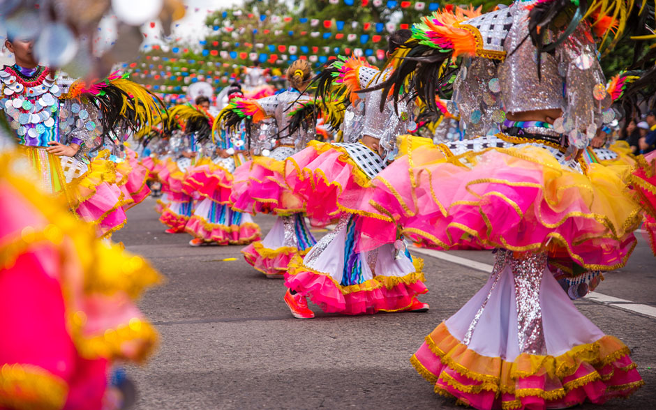 Colorful MassKara festival street parade.