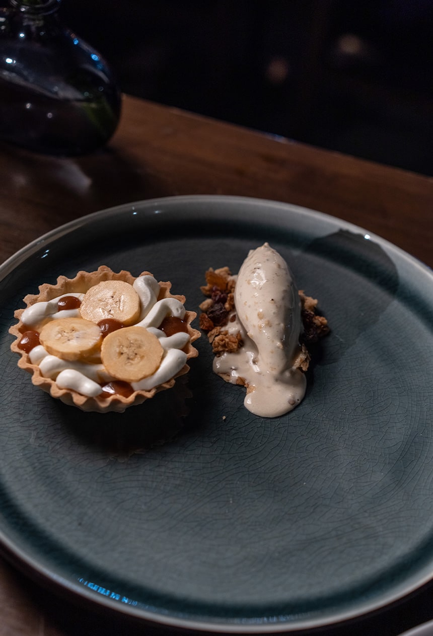 Chef Kevinâs banana, miso, and oats.