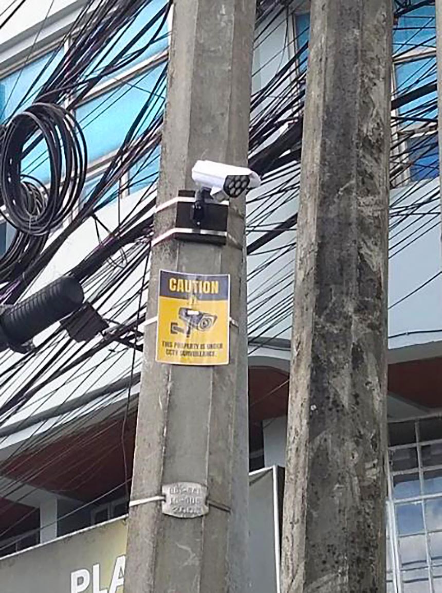 A sample of a CCTV camera installed on a post in a theft-prone area.