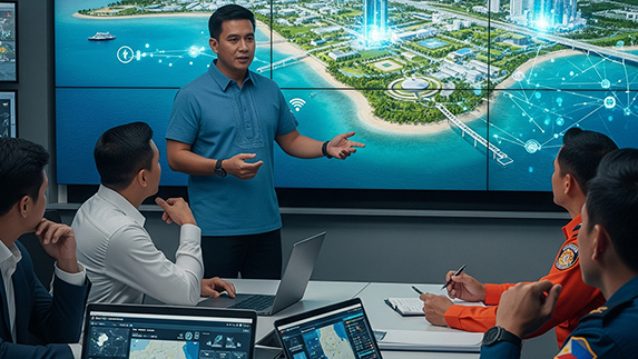 A man giving a presentation to a group in a meeting room.