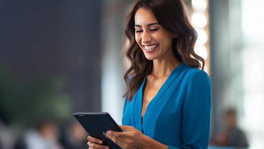 A female professional using a tablet for work.