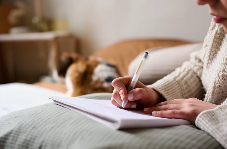 Teenager capturing her ideas in handwritten notes