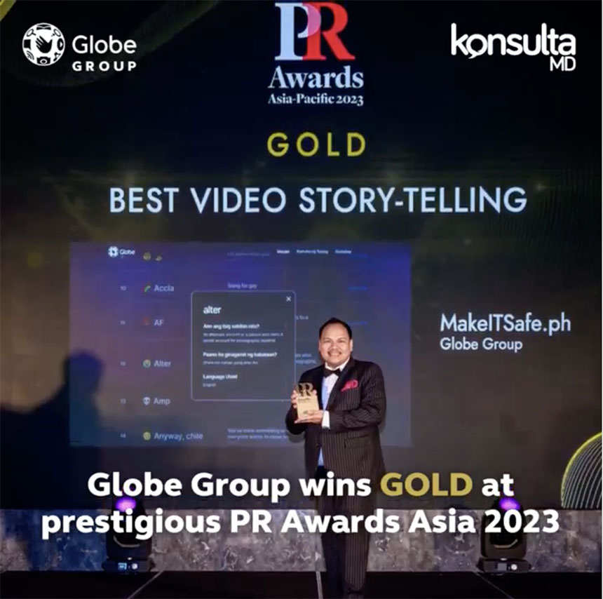Globe Group's #MakeITSafePH Campaign wins Gold at PR Awards Asia 2023.