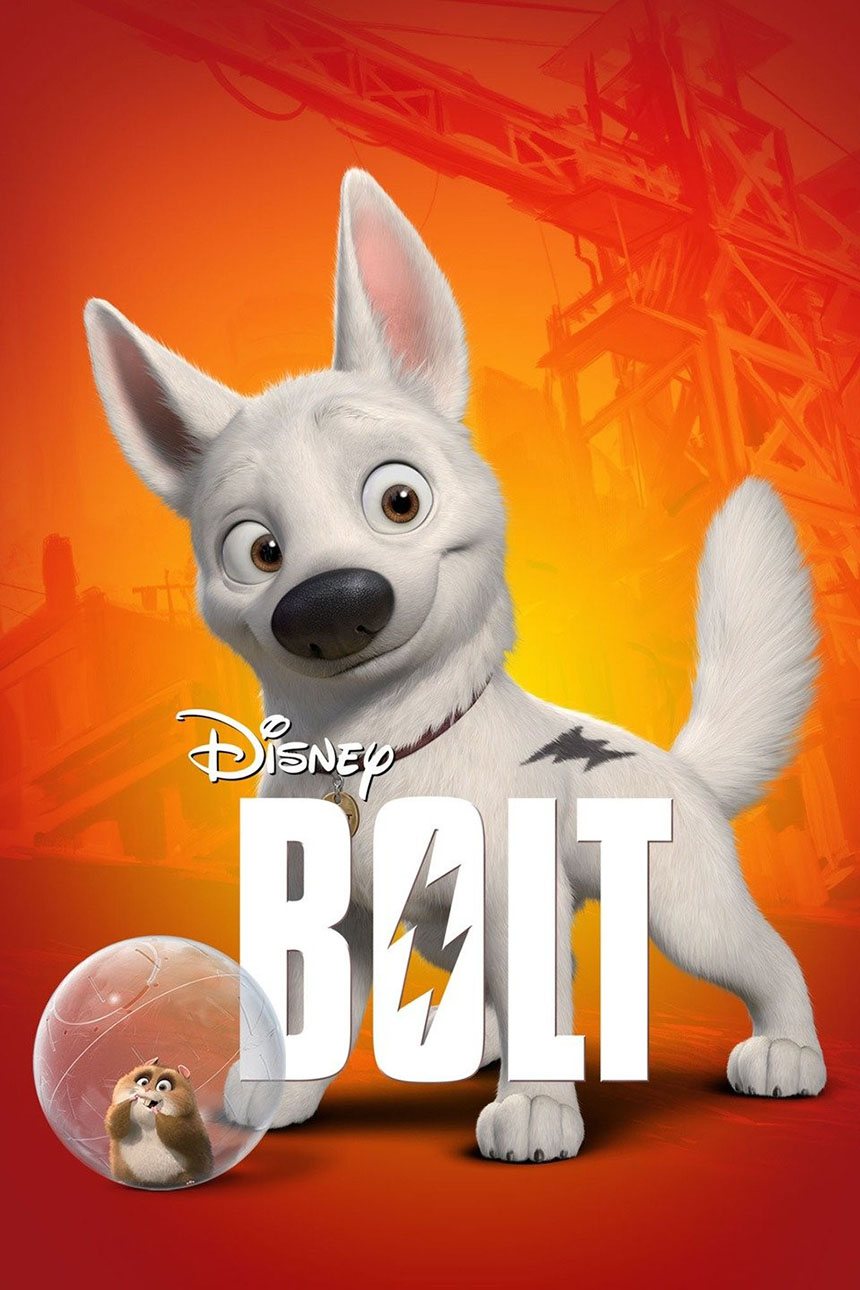 Official Bolt movie poster featuring Bolt the dog and Rhino the hamster.