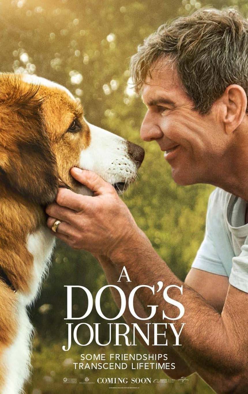 A Dog's Journey movie poster featuring a man and his dog sharing a quiet moment.