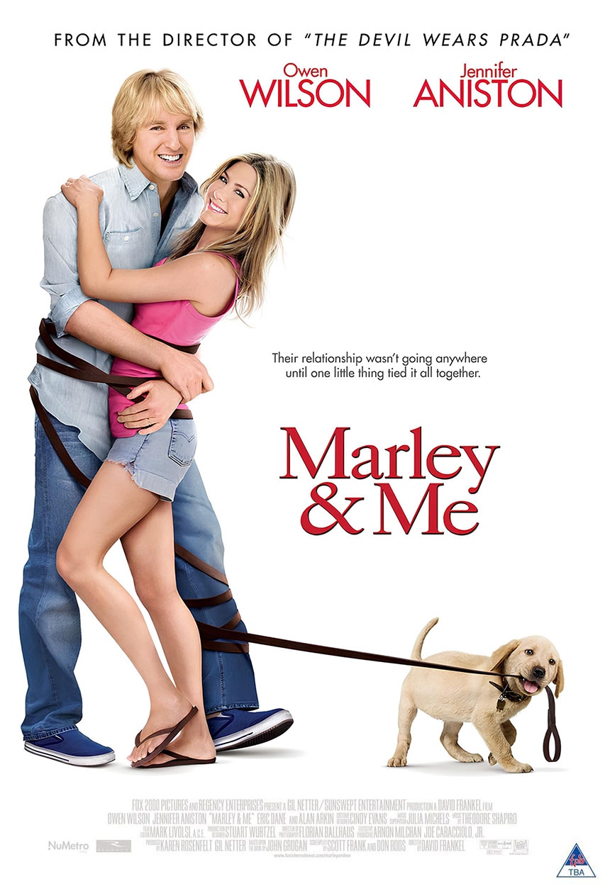 Official Marley & Me movie poster featuring a couple and their dog.