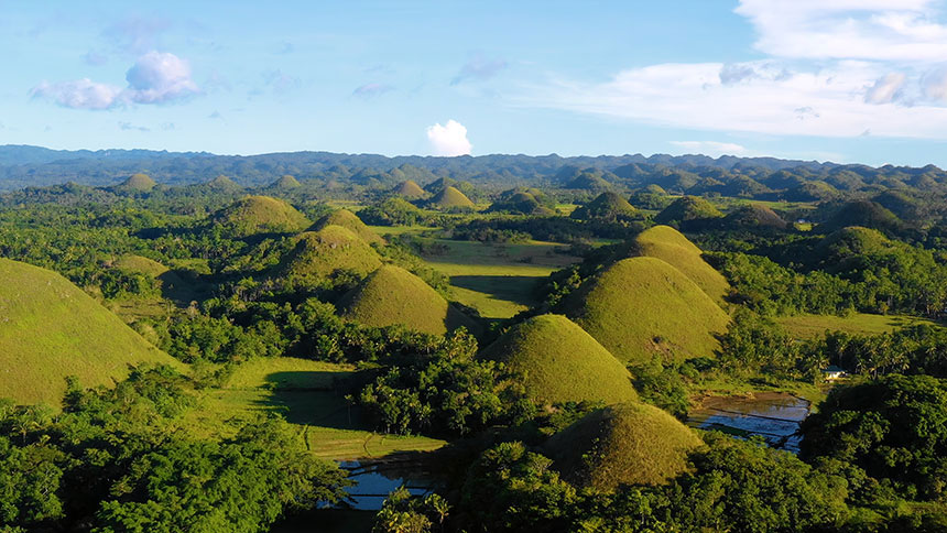 An aerial view of Boholâs Chocolate Hills.