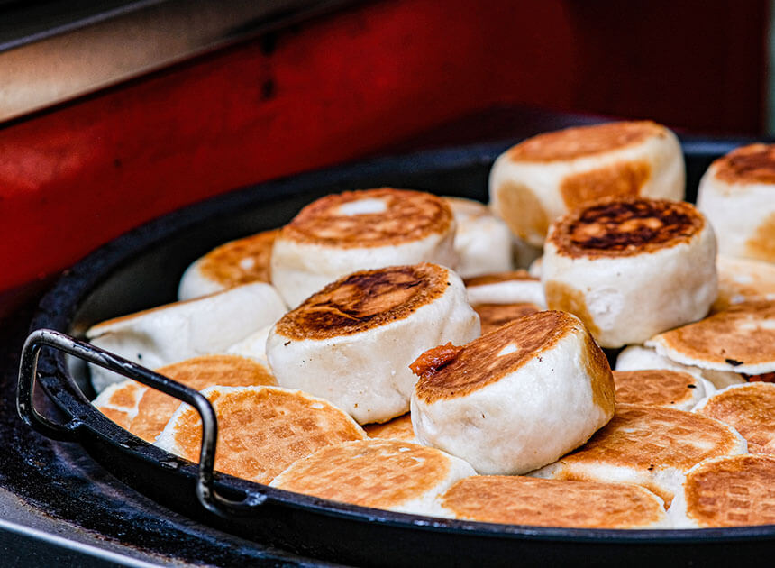 Delicious hopia in a pan on the grill.