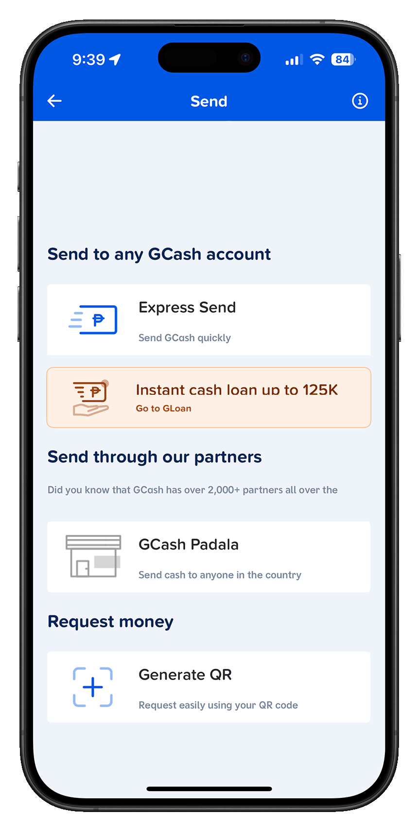 Screenshot of GCash appâs Send UI.