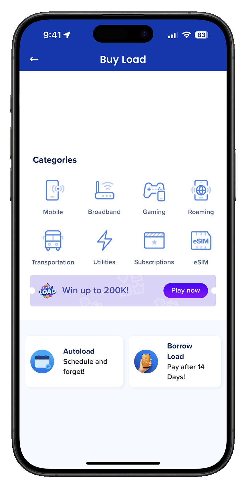 Screenshot of GCashâs Buy Load UI.