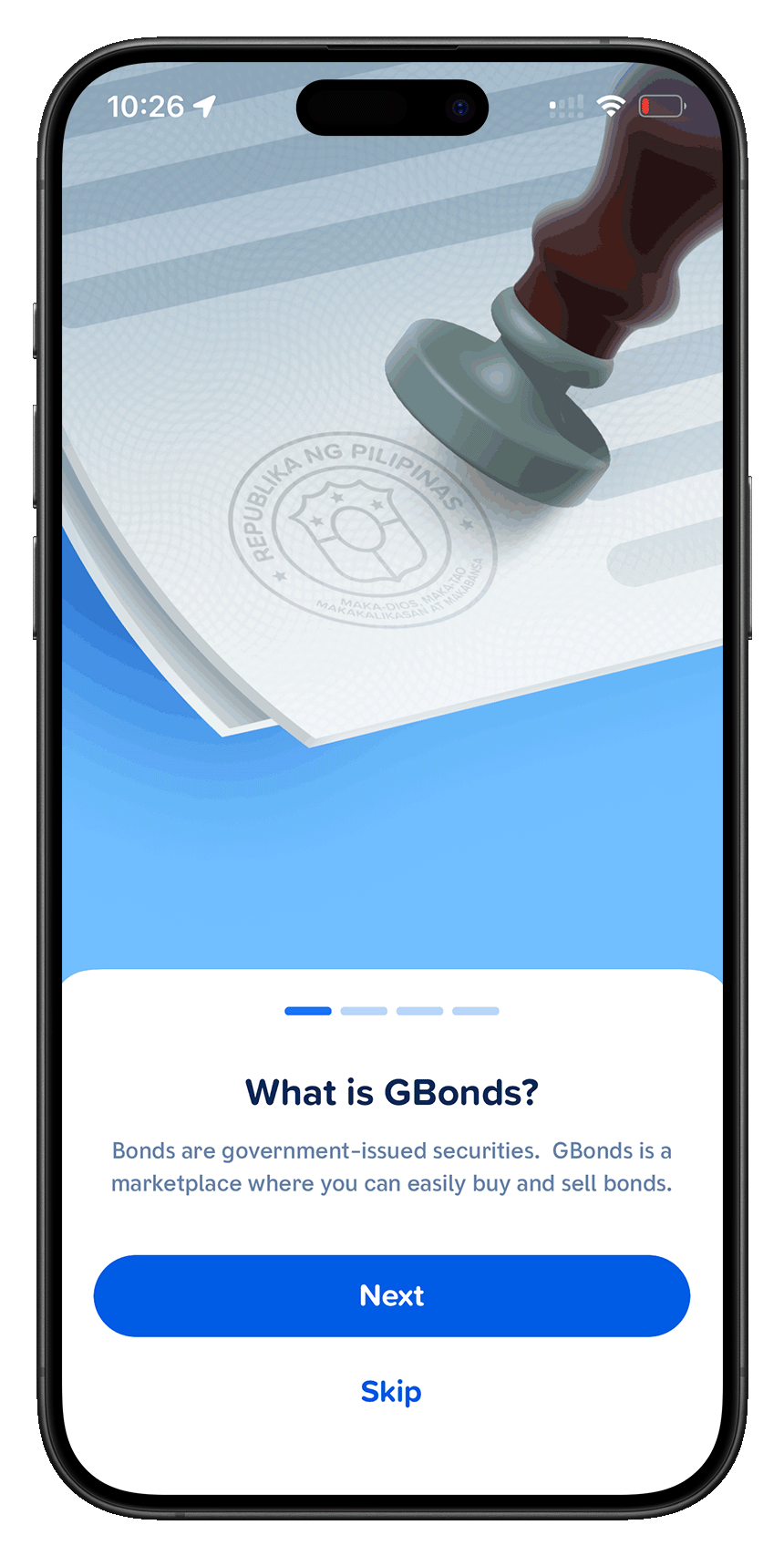 Screenshot of GBondsâ UI in the GCash app.