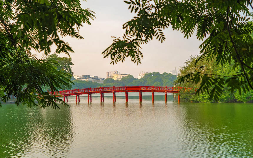 Hoan Kiem Lake in Hanoi, Vietnam.