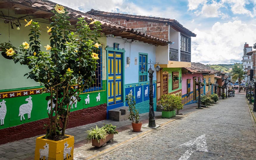 Colorful houses in Antioquia, Colombia.