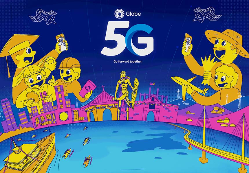 Lorie's winning mural, highlighting 5G's impact on daily life and future technology advancements.