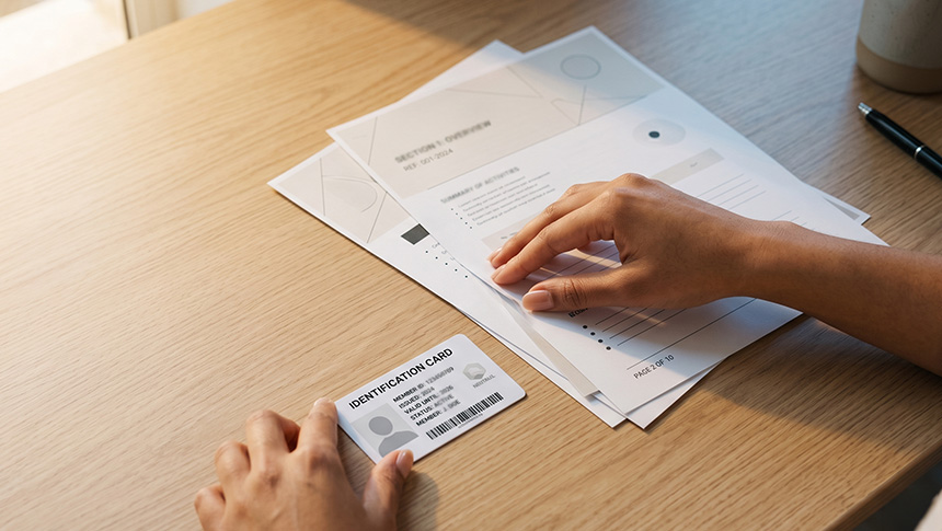 A person prepares documents in advance at a desk to avoid hassle.