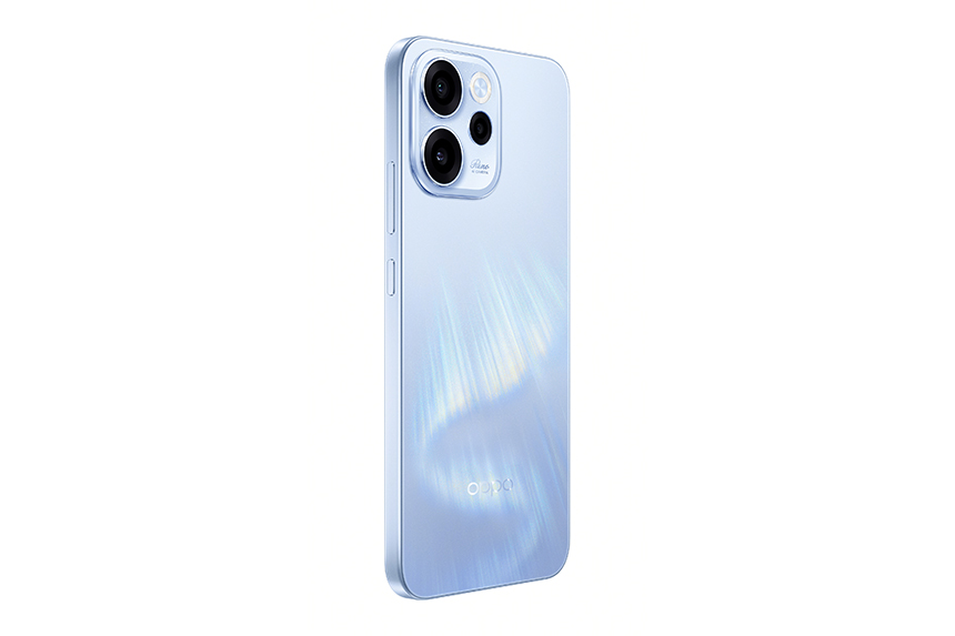 OPPO smartphone with triple camera setup in light blue finish.