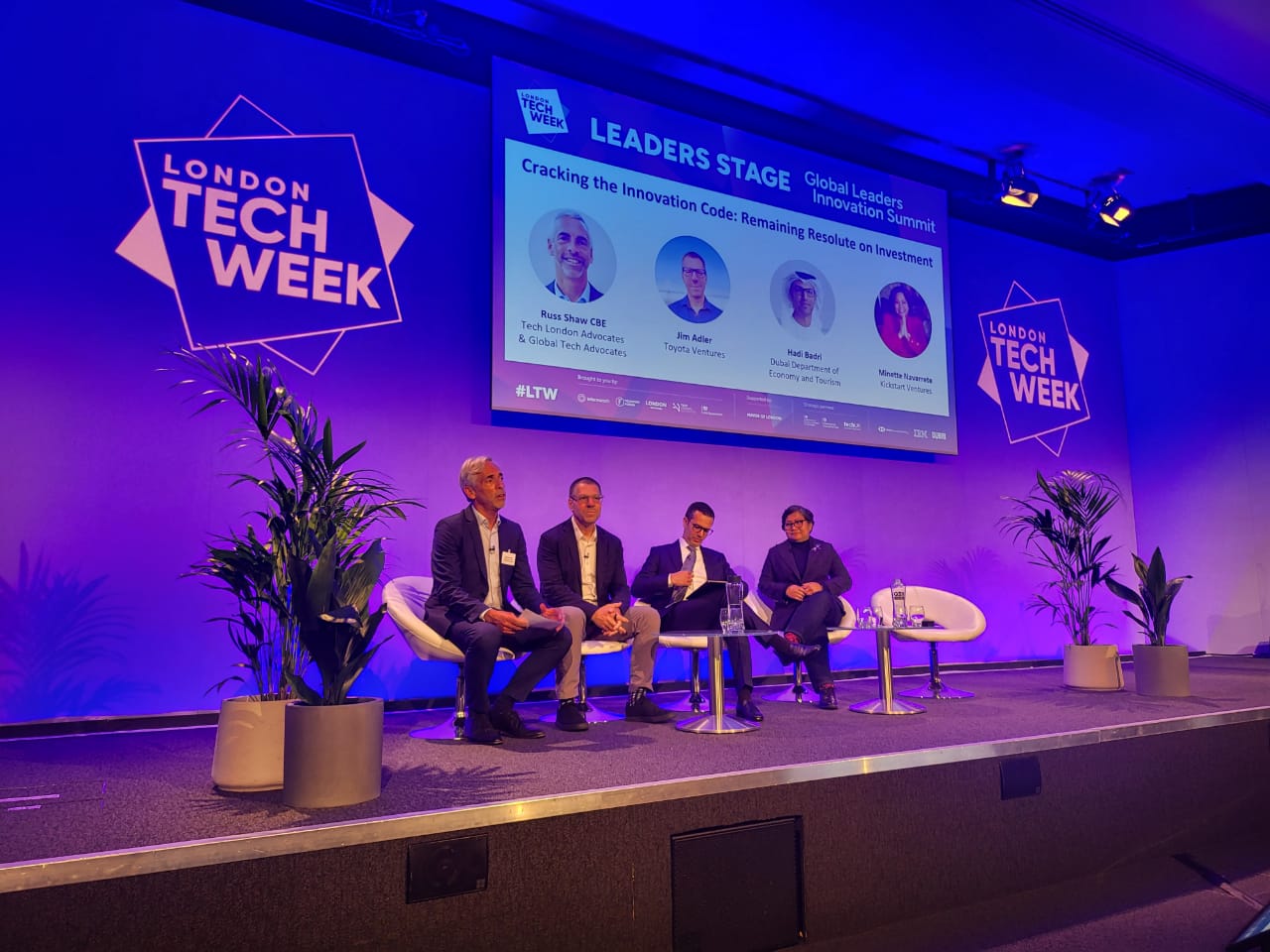 Minette Navarrete of Kickstart Ventures speaking on a global investment panel at London Tech Week 2023.