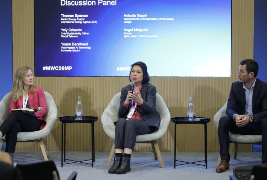 Globe Chief Sustainability and Corporate Communications Officer Yoly Crisanto at the GSMA MWC 2026.