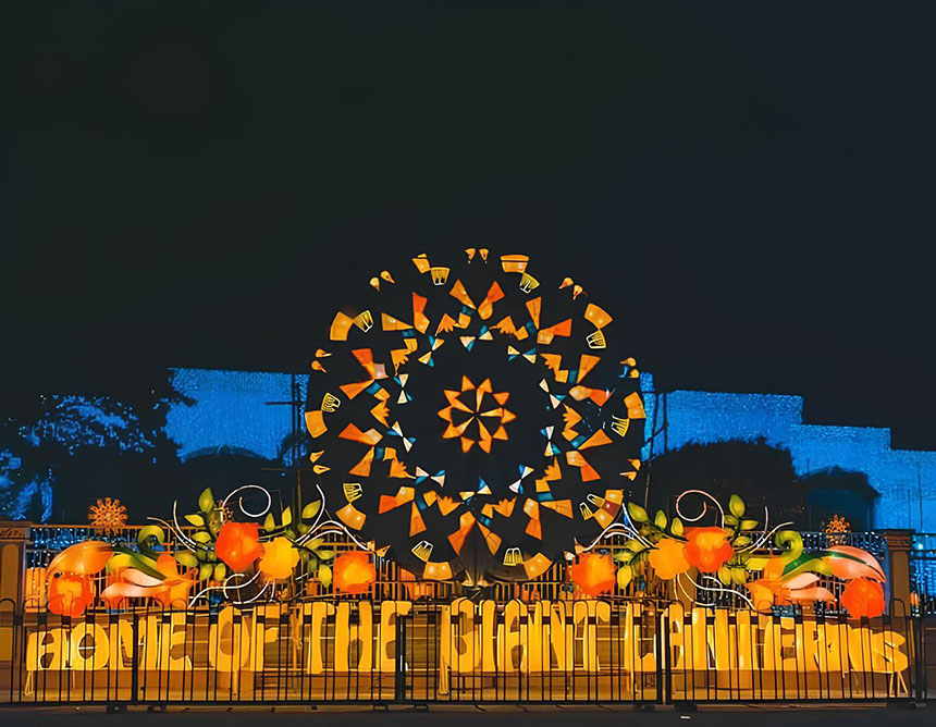 Giant lantern display illuminated at night during the Giant Lantern Festival in Pampanga.