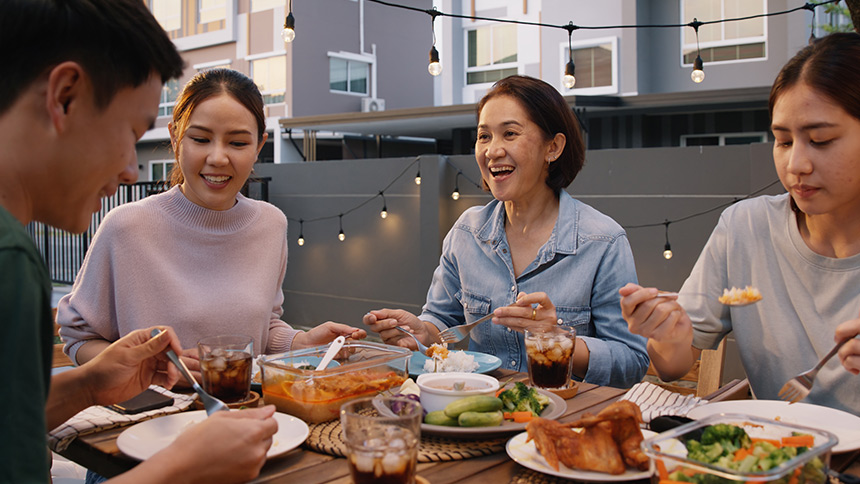 Family enjoying a meal together during a celebration.